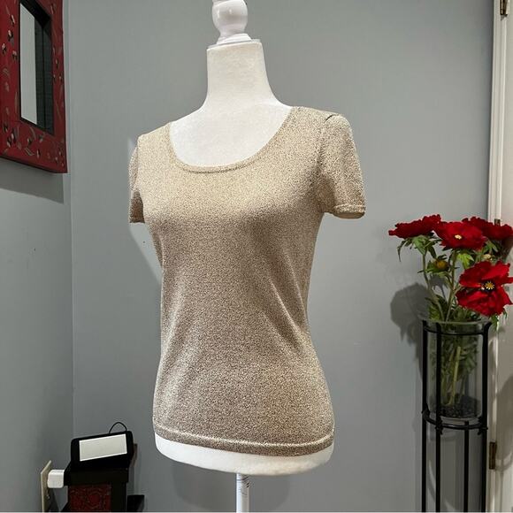 NEW Ann Taylor Silk Metallic Short Sleeve Lightweight Layering Sweater SP NWT - Picture 14 of 15
